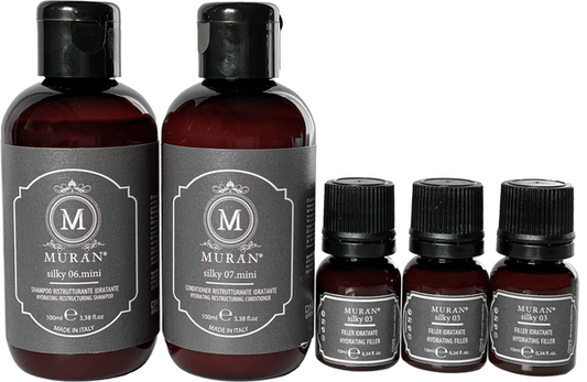 Seidiges Set (Shampoo, Spülung, Feuchtigkeitsspendende Pflege) (100 ml / 100 ml / 3x10 ml)
